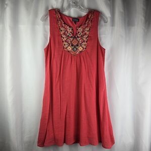 Luxology Coral Gauze Embroidered Beaded Sleeveless Midi Shift Dress Size 10